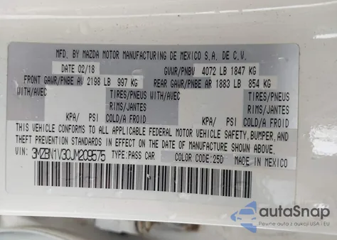 2018 Mazda Mazda3 Touring from USA, damaged, VIN 3MZBN1V30JM209575